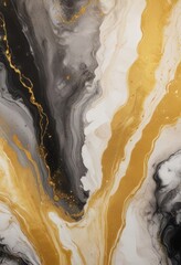 Leinwandbilder - a close-up view of an abstract painting with a swirling pattern of black, white, and gold colors