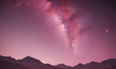 Poster - The Milky Way Galaxy, a spiral galaxy, is visible in the night sky above a mountainous landscape