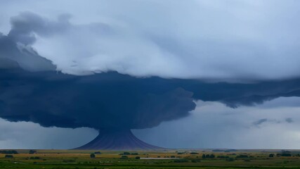 Wall Mural - massive supercell storm cloud is gathering force as it moves across a rural landscape, bringing with