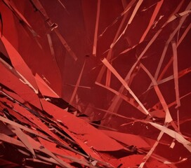 Poster - a close-up view red paper cutout with jagged edges, creating a dynamic and abstract composition