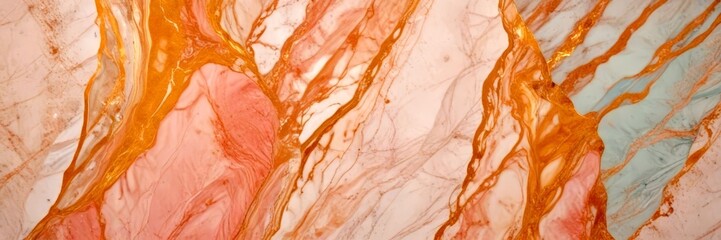 Poster - a marble surface with a textured pattern of pink, white, and gold hues, creating a visually striking and abstract design