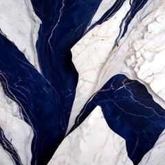 Fototapete - a close-up view marble surface with a striking pattern of blue and white marble The marble exhibits a textured and weathered appearance, with visible cracks and