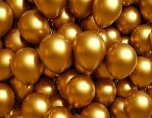Aufkleber - A close-up view of numerous gold-colored balloons floating in the air, creating a visually striking and festive atmosphere