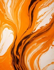 Fototapete - a close-up view of an abstract painting with a swirling pattern of orange and black paint The paint appears to be in motion, creating a dynamic and energetic visual effect