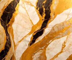 Leinwandbilder - a close-up view marble surface with a striking pattern of gold and black swirls and lines