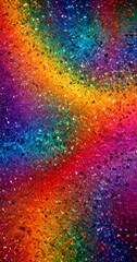 Poster - a vibrant abstract painting with a rainbow-like gradient of colors, including shades of blue, green, orange, and purple, scattered across the canvas