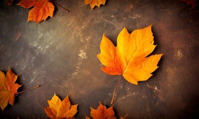 Aufkleber - A close-up view of several vibrant orange and yellow maple leaves scattered across a dark, textured background