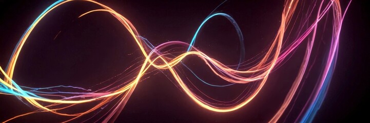 Fototapete - a dynamic abstract composition of multicolored, curved lines and swirls against a dark background, creating a sense of movement and energy
