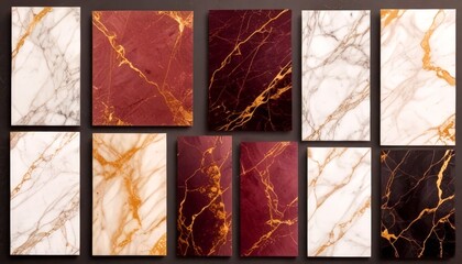 Aufkleber - Marble samples in various colors and patterns, including maroon, burgundy, and white marble with gold accents