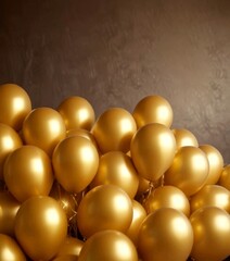 Poster - A cluster of shiny gold balloons is arranged against a dark background, creating a striking visual effect