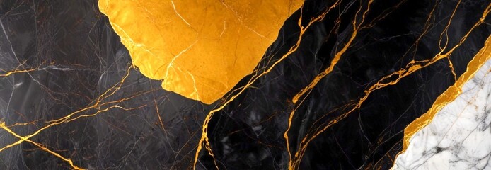 Leinwandbilder - a close-up view marble surface with a striking contrast between black and gold marble The black marble has a rough texture, while the gold marble has a smooth,