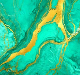 Aufkleber - a close-up view marble surface with a swirling pattern of turquoise and gold hues The marble exhibits a marbled effect, with gold lines and swirls running through