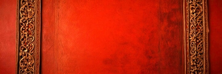 Leinwandbilder - a close-up view red wall with a decorative gold frame on the left side