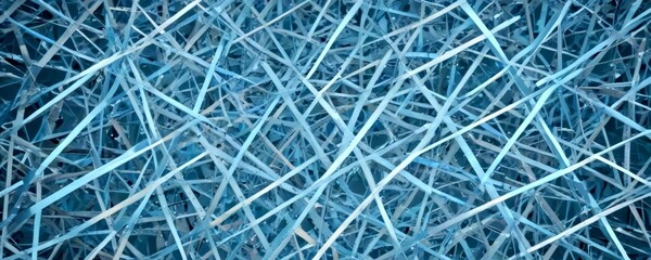 Poster - a close-up view dense, tangled web of thin, intersecting lines in shades of blue and gray, creating a complex and abstract pattern