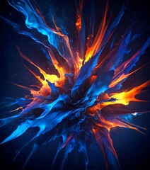 Fototapete - a vibrant explosion of blue and orange hues, with the colors radiating outwards in a dynamic and energetic composition