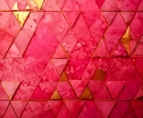 Leinwandbilder - a close-up view pink and gold mosaic pattern composed of numerous triangular tiles arranged in a repeating pattern