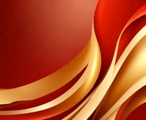 Poster - a striking abstract composition of overlapping curved lines in red and gold, creating a sense of movement and dynamism