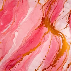 Wall Mural - a marble-like pattern with pink and gold hues, creating a visually striking and abstract design