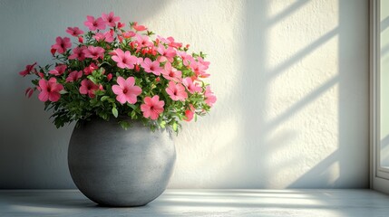 Wall Mural - A vibrant potted flower arrangement enhances a serene indoor space.