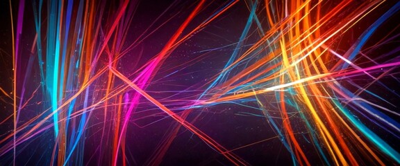 Leinwandbilder - a digital art piece featuring a complex network of intersecting lines and streaks in various colors, including red, orange, yellow, blue, and purple, against a