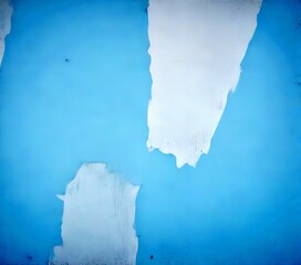 Poster - a blue wall with two white patches, one larger and one smaller, separated by a white line