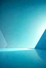 Aufkleber - a minimalist scene with a light blue background, two white triangular shapes on the left, and a flat, reflective surface on the right