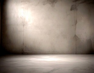 Poster - A simple, empty room with a concrete wall and a concrete floor, illuminated by a single light source on the left side