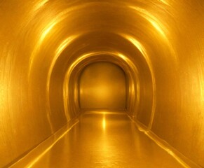 Aufkleber - A long, dimly lit, and empty tunnel with a shiny, golden floor and walls, creating a sense of depth and mystery
