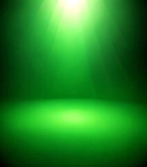 Poster - A green-tinted spotlight shines down on a dark green stage, casting a dramatic glow and highlighting the empty space below