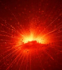 Fototapete - a fiery explosion with radiating lines and a bright, intense light at its center, set against a dark red background