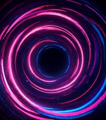 Leinwandbilder - a spiral pattern of glowing pink and blue lines, creating a mesmerizing and dynamic visual effect The central focus is a black circle, surrounded by the swirling lines,