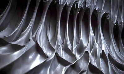 Aufkleber - a close-up view dark, textured surface with a repeating pattern of curved lines and ridges, creating a sense of depth and complexity