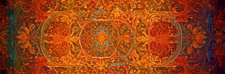 Aufkleber - a detailed, ornate pattern with intricate designs and floral motifs in shades of orange, brown, and 