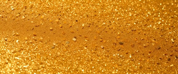 Poster - A close-up view sandy surface with small, irregularly shaped stones or pebbles scattered across it, creating a textured and golden appearance