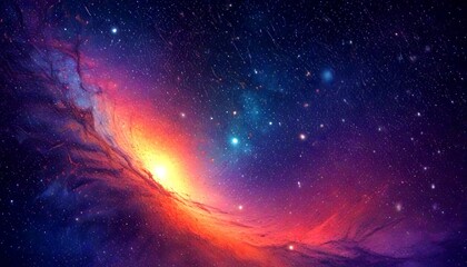 Wall Mural - a vibrant cosmic scene, featuring a swirling galaxy with a bright center and a multitude of stars scattered throughout the dark, star-filled sky