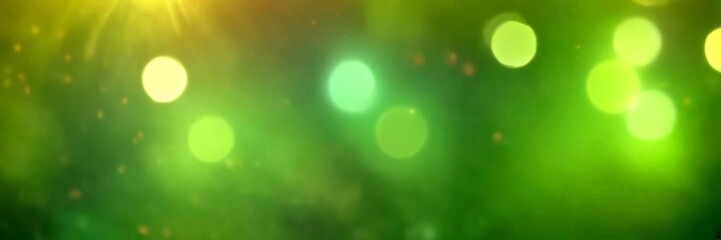 Poster - a blurred green background with scattered white and yellow circles, resembling bokeh effects or a bokeh effect in a photograph