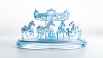 Elegant Blue Carousel with Crystal Horses Display