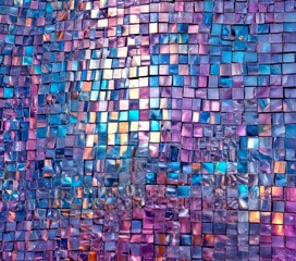Fototapete - a mosaic pattern composed of small square tiles in various shades of blue, purple, and pink, arranged in a grid-like pattern