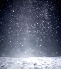 Aufkleber - A snowy landscape with falling snowflakes against a dark night sky