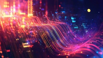 Stunning abstract technology computer background featuring smooth digital waves, glowing particles, and vibrant circuit lines for a tech-inspired design