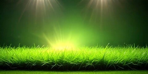 Poster - A lush, verdant field of grass bathed in a soft, ethereal glow, with rays of light shining down from the top left corner, creating a serene and tranquil atmosphere