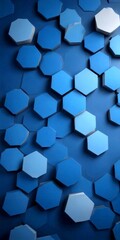 Poster - a repeating pattern of blue hexagonal shapes, varying in size and orientation, creating a visually striking and geometric composition