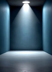 Poster - A dimly lit, empty room with a single spotlight shining down from the ceiling, casting a dramatic shadow on the floor