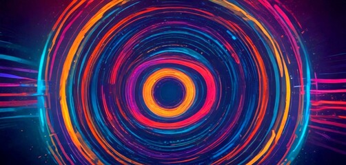 Fototapete - a vibrant abstract composition of concentric circles in various colors, including orange, blue, and purple, against a dark background