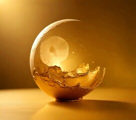 Leinwandbilder - a golden sphere with a crescent moon-like shape, set against a golden background