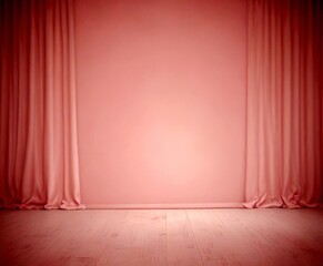 Poster - A pink curtain-covered stage with a wooden floor, set against a pink wall