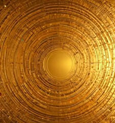 Leinwandbilder - a circular pattern of golden circles, with a central golden circle surrounded by concentric circles of varying sizes, creating a visually striking and intricate design
