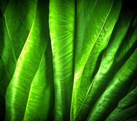 Aufkleber - Close-up large, vibrant green leaf with a textured surface, creating a sense of depth and volume