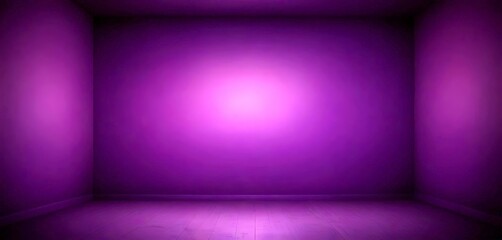 Poster - An empty room with a purple wall and a wooden floor, illuminated by a single light source in the center