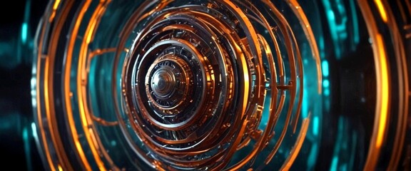 Fototapete - a close-up view complex, metallic structure with concentric circles and a central metallic element